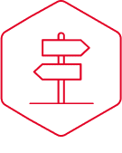 Glowing red signpost on black background