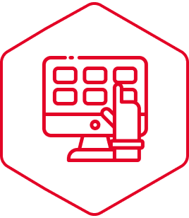 Red computer icon with touch gesture