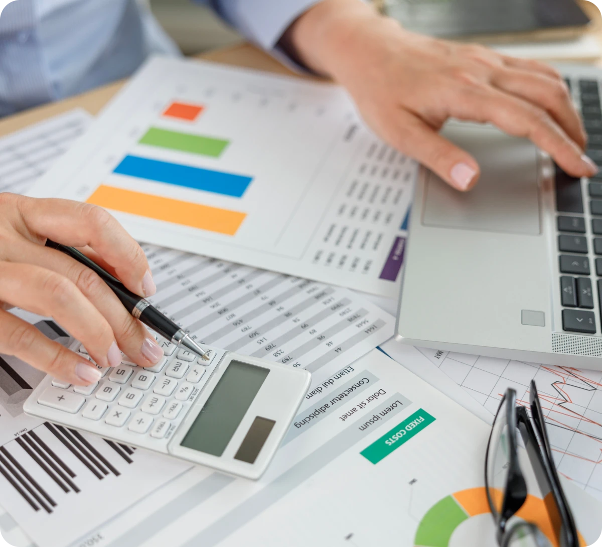 Business professional working on financial data