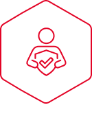 Person with shield icon in hexagon